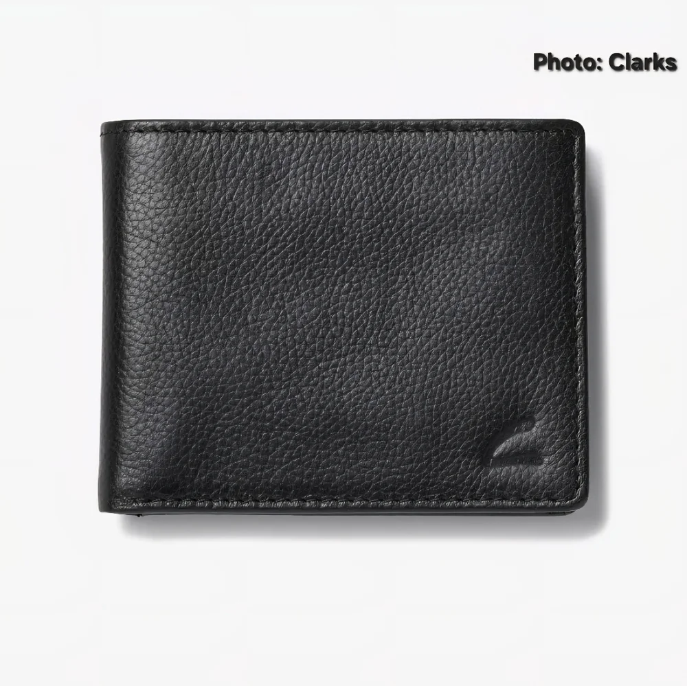 Clarks Black Classic Pebble Slimfold Genuine Leather Wallet